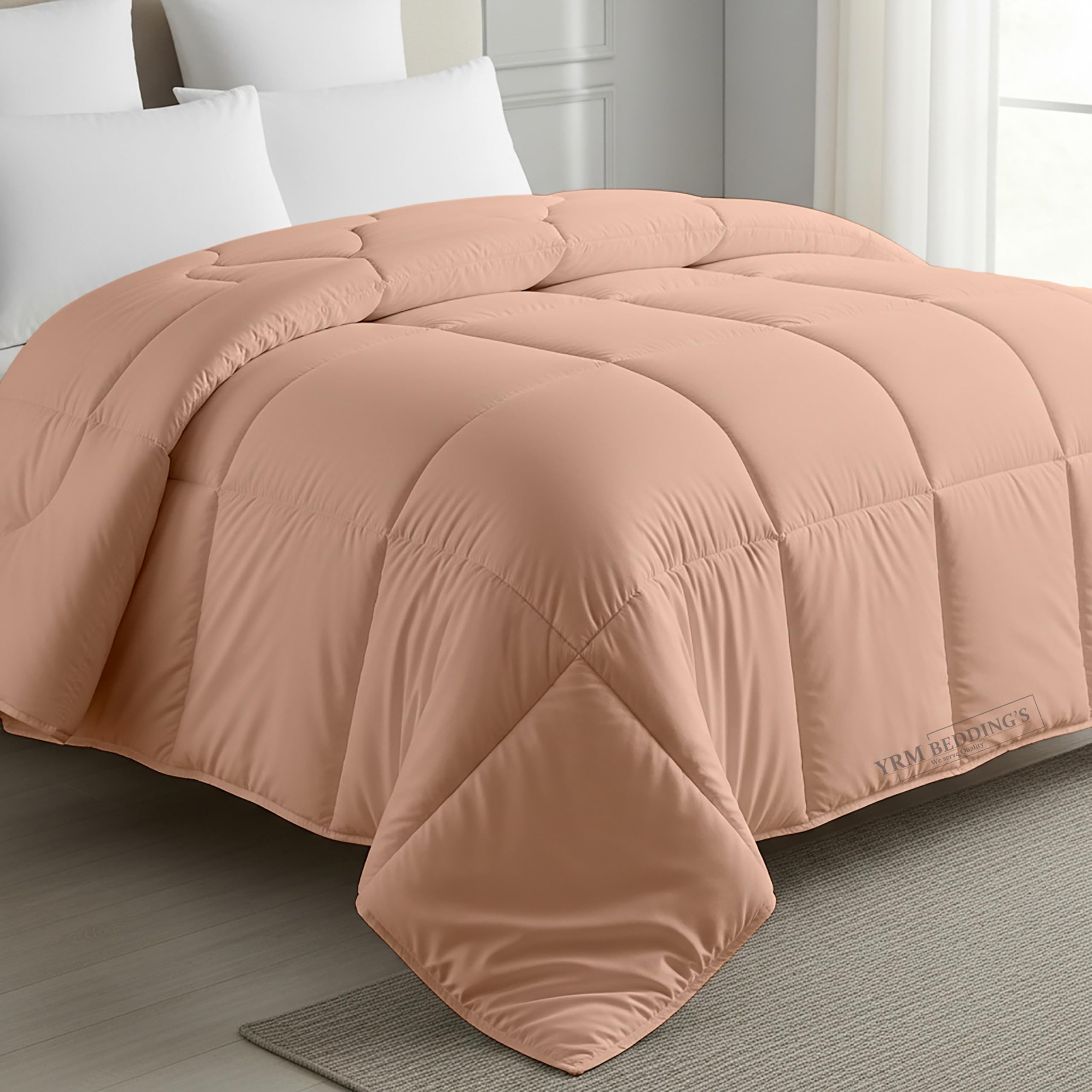 MeckHome Culture MHC- 800 Series Quilted Comforter 300-GSM Microfiber Soft/Fluffy Hypoallergenic Comforter/Quilt/Dohar/Rajai for (90 x 100 Inches) Double Bed Comforter -Peach Kafalo