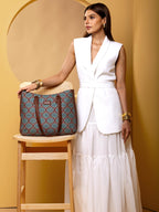 ZOUK Kolkata Nouveau Getaway Handbag | Jute | Vegan Leather Handcrafted Tote Bag | Green