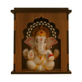 SOLOBOLO Wooden Car Dashboard Mandir with Ganpati Idol | Mini Temple for Car, Office Desk, Café & Home | Small Pooja Mandir for Gifting & Tabletop Decoration