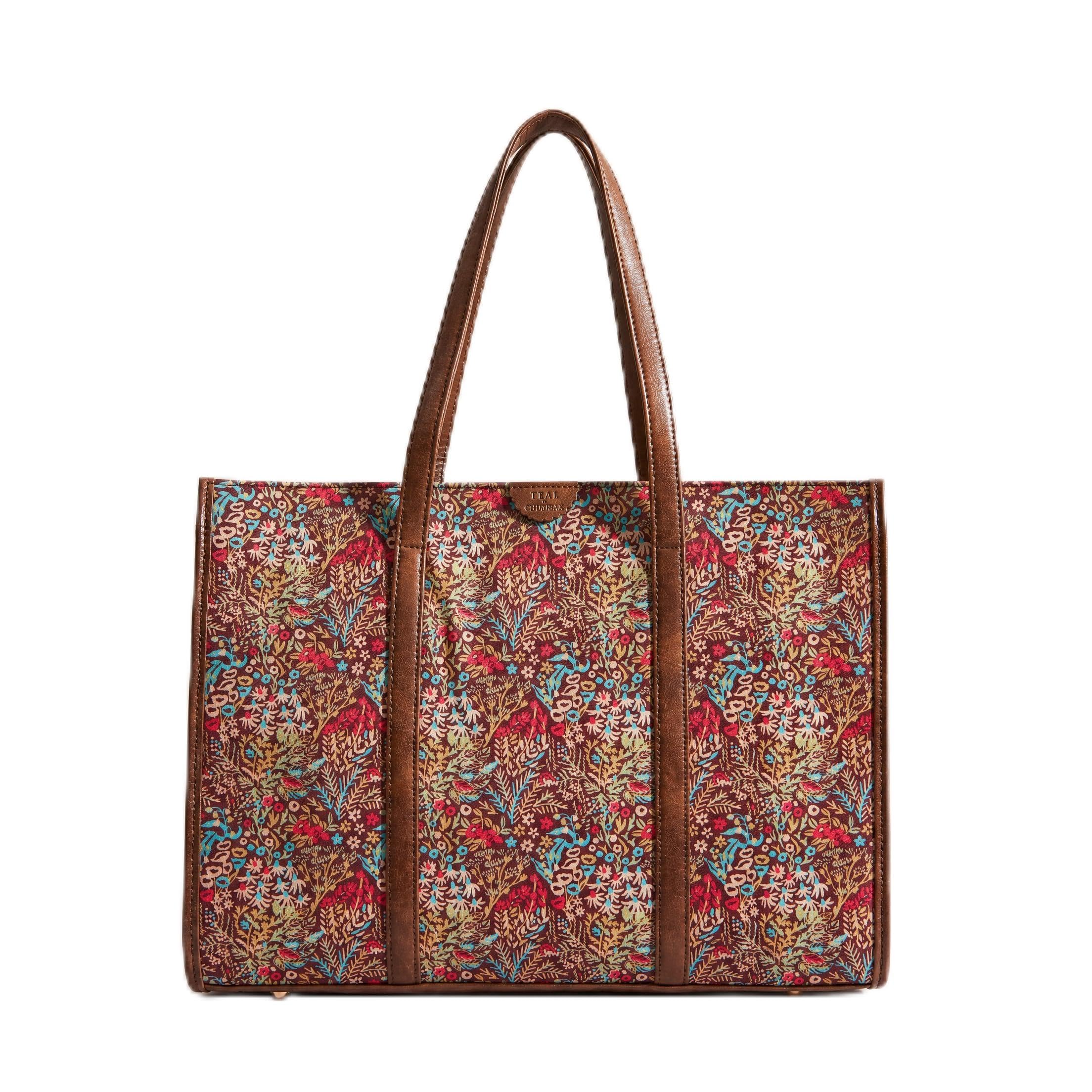 TEAL BY CHUMBAK Women's Office Tote Bag, Stylish Printed Canvas Shoulder Bag for Laptop, College, Work and Travel, Lightweight and Durable