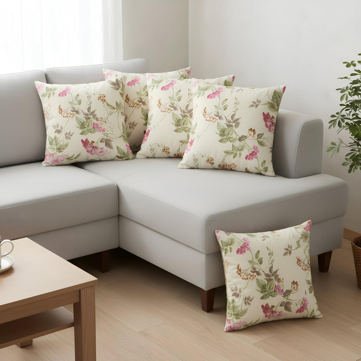 Clasiko Cotton Cushion Covers 22x22 – Set of 5 Decorative Cushion Covers, Bloom Lace, Soft Cotton, Hidden Zip, Sofa & Bedroom Décor