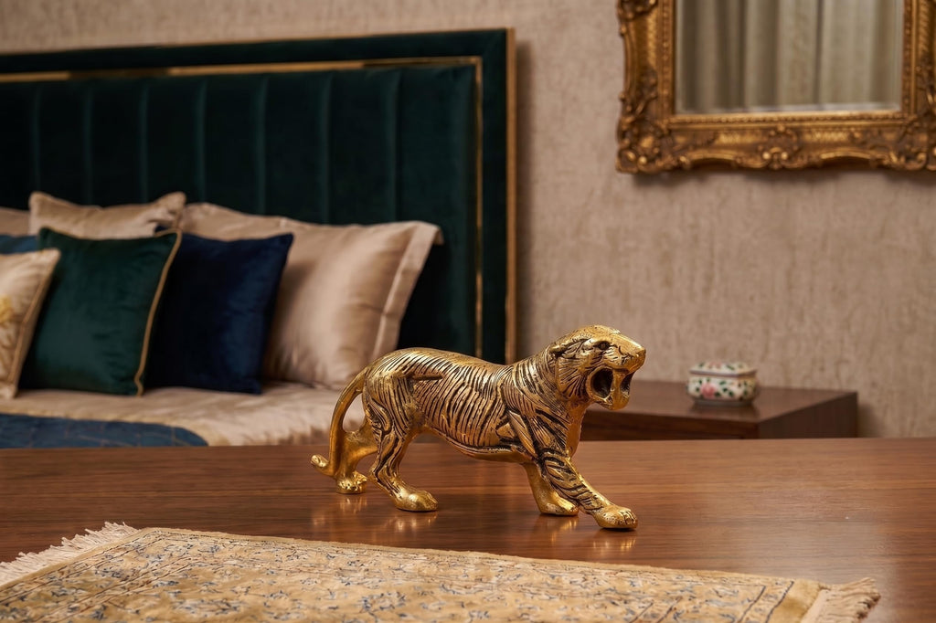 KridayKraft Golden Metal Antique Tiger/Jaguar/Panther/Sher Figurine Table Top Decorative,Feng Shui & Vanstu,Animal Showpiece Figurines...