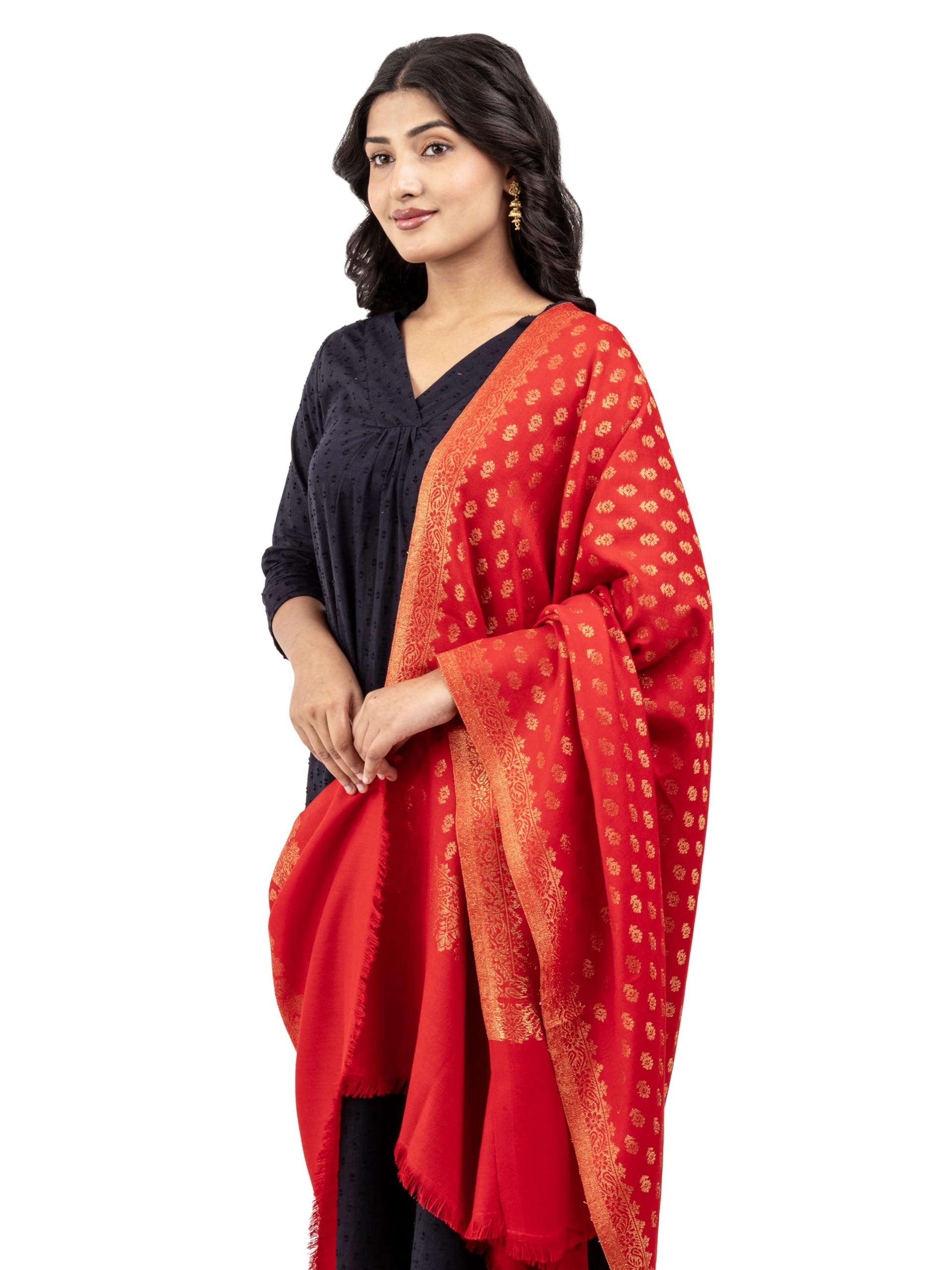 Naureen Women Pashmina Blend Shawl with Zari, Warm and Soft, 40x80 inch
