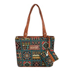 Storite Women's Tote Bag With Leather Handles & Embroidery Printed