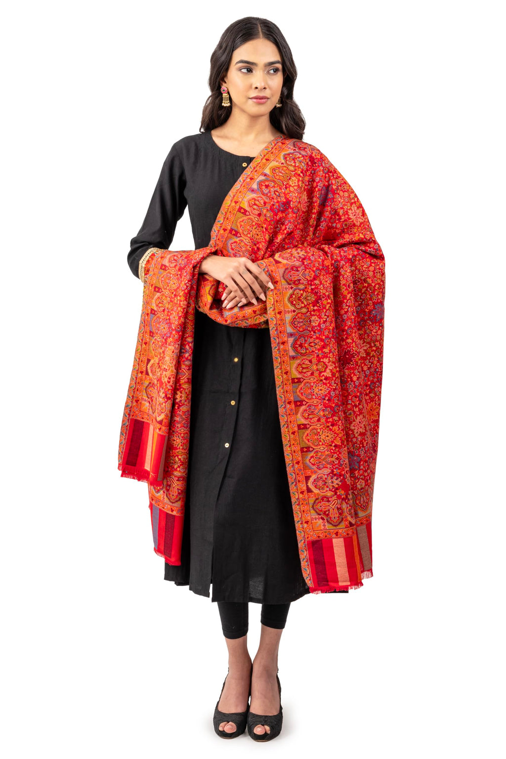 Naureen Women Pashmina Blend Kani Shawl with Floral Artwork, Warm and Soft, 40x80 inch