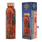 INDIAN ART VILLA Copper Water Bottle 900 ml, “Padharo Mhare Desh” Theme, Rajasthani Meena Printed Design, Handcrafted (0.9 Litre)