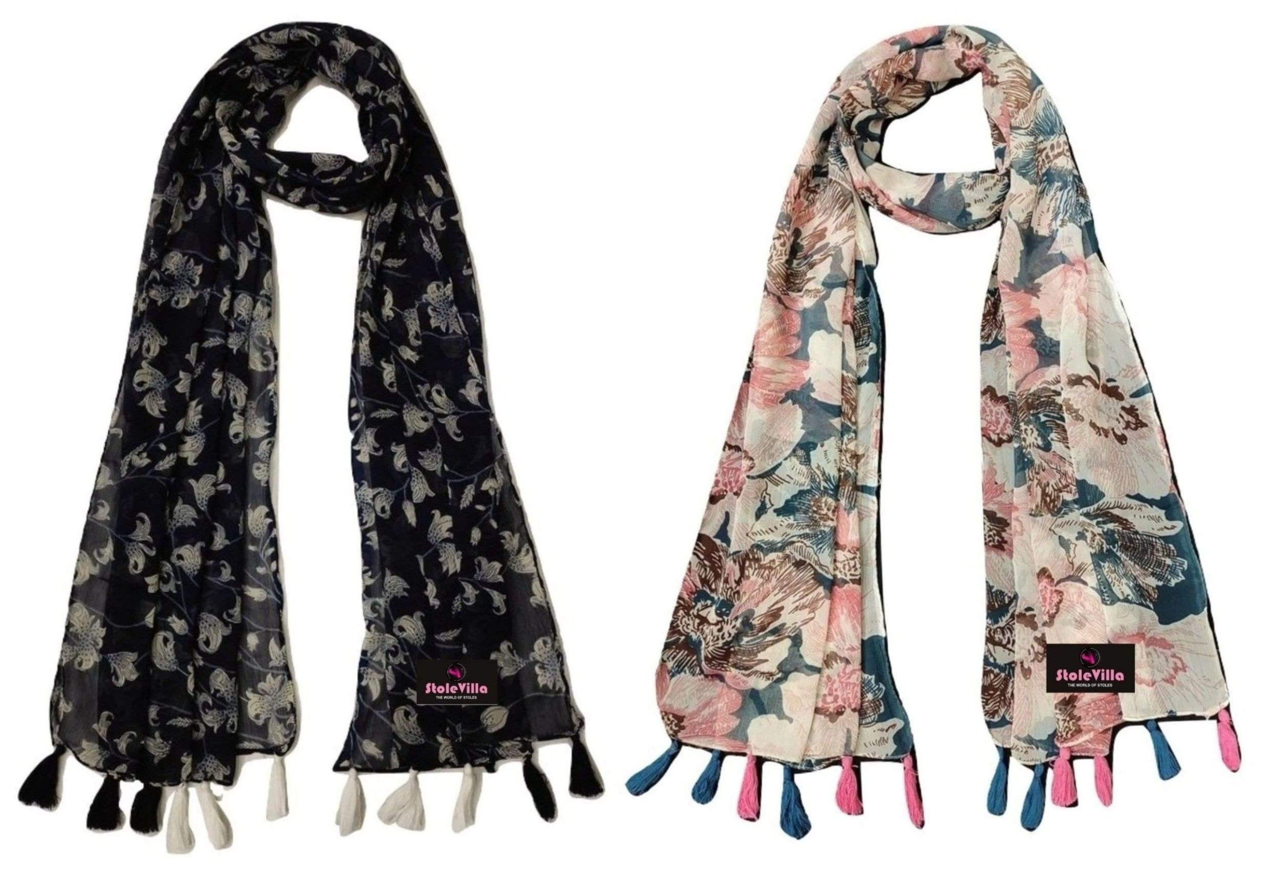 StoleVilla Women's Printed Chiffon Scarf (STOLEVILLA_065_Multicolor)