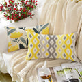 STITCHNEST Set of 2 Polycotton Cushion Covers – 12x18 Inches – Yellow & Grey Ikat-Inspired Geometric Print – Vibrant Cushion Covers for Sofa, Couch & Living Room | Perfect for Home Decor