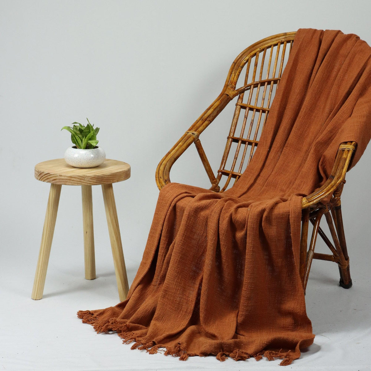DMAASA Handmade Cotton Jute Sofa Throw 50x60 Inch Solid Soft Blanket for Living Room, Bed, Couch (Rust Brown) Kafalo