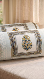 BLOCKS OF INDIA Cotton Hand Block Printed Bolster Cover | Booster Cover with Drawstring | Round Long Pillow Cover for Bed | Dewan Pillow Cover Set 16 X 32 | Set of 2 (Color 45)