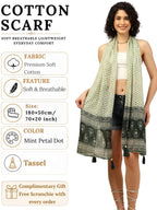 KE KANHA EXPORTS Scarf for Women Premium Cotton Boho | Dual Tone Border Print Stole with Tassels | Lightweight Summer Beach Wrap 180 x 50 cm (Mint Petal Dot)