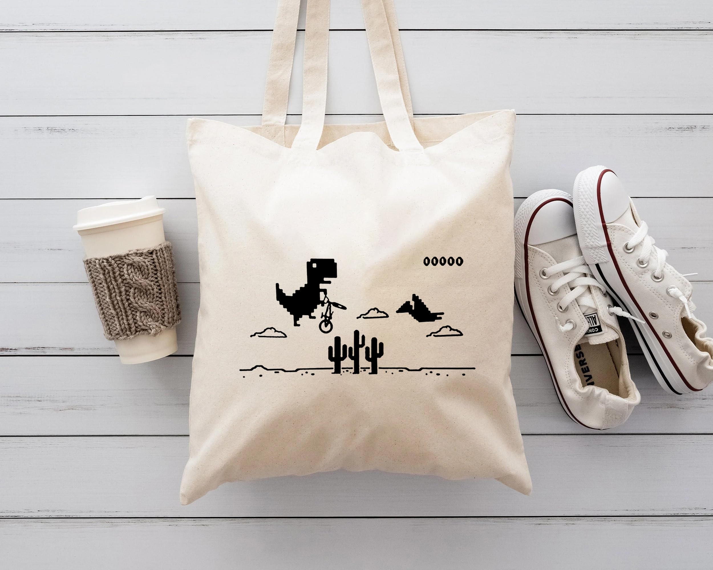 The Purple Tree Cool T-Rex Dino Cotton Tote Bags for Women (Pack of 1) - Eco Friendly & Reusable Shopping & College Bag