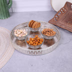 R Ayurveda Copper Decorative Round Silver Plated Metal Tray – 8 Inch Small Serving Tray for Kitchen, Dining Table, Coffee Table & Home Decor | Elegant Wedding & Housewarming Gift