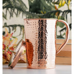 Indian Art Villa Pure Copper Carafes with Lid, 2000 ML, Hammered Design, Traditional Ayurvedic Benefits, Durable & Stylish Serveware for Home, Kitchen, and Restaurants