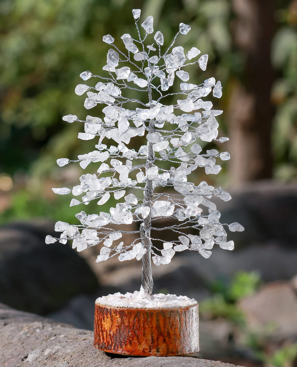 Hindcraft Clear Quartz Crystal Tree Home Decor Showpieces for Good Luck Money Crystal Tree Gift Items Office Bedroom Decor Wedding Gift, Silver Wire, 10 inch