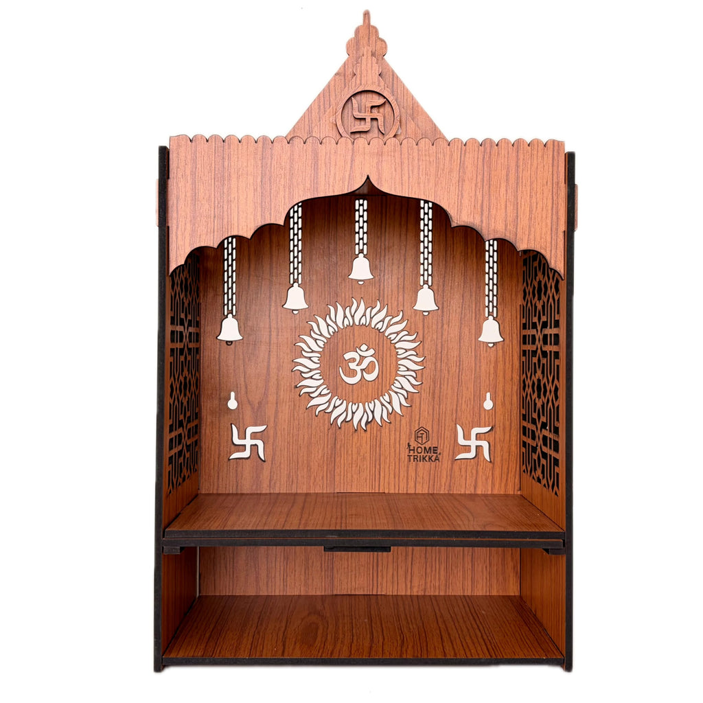 HomeTrikka™ Shubh Kripa Wooden Slider Temple | Elegant Medium Wall-Mounted Pooja Mandir with Storage & LED Light | Lightweight Pooja Stand for Home & Office | Size H-19.5 x L-12.3 x W-7 Inch