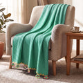 HOKIPO Turquoise All Season Cotton Sofa Throw 50x60 Inches, Soft Decorative Living Room Sofa Throw Blanket with Handmade Crochet Flower Tassels, 'Floral Fringe' Series (IN-1135-TRQ) Kafalo