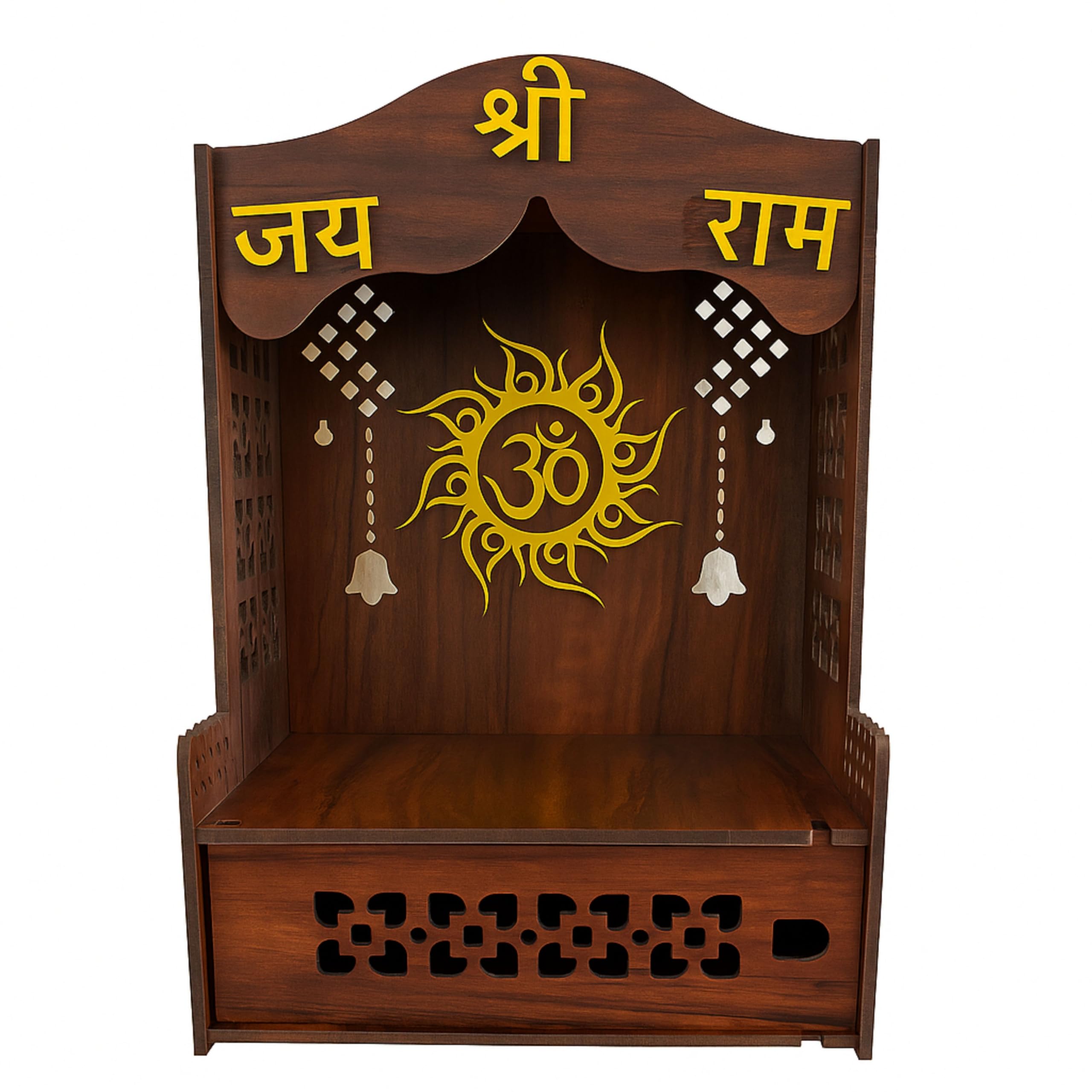HOMEWEY DECOR Wooden Home Temple Handcrafted Support Heavy Idols Luxurious Finish Pooja Mandir for Home and Office Wall Mount for Room (Design13)