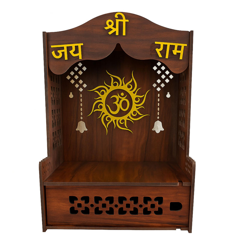 HOMEWEY DECOR Wooden Home Temple Handcrafted Support Heavy Idols Luxurious Finish Pooja Mandir for Home and Office Wall Mount for Room (Design13)