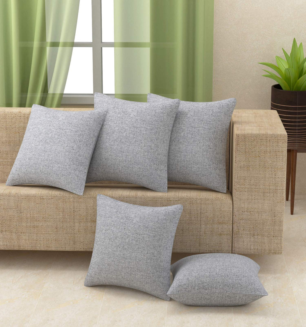 Yellow Weaves Jute Texture Cushion Covers, 24 X 24 Inches, Grey, Set Of 5, 250 TC