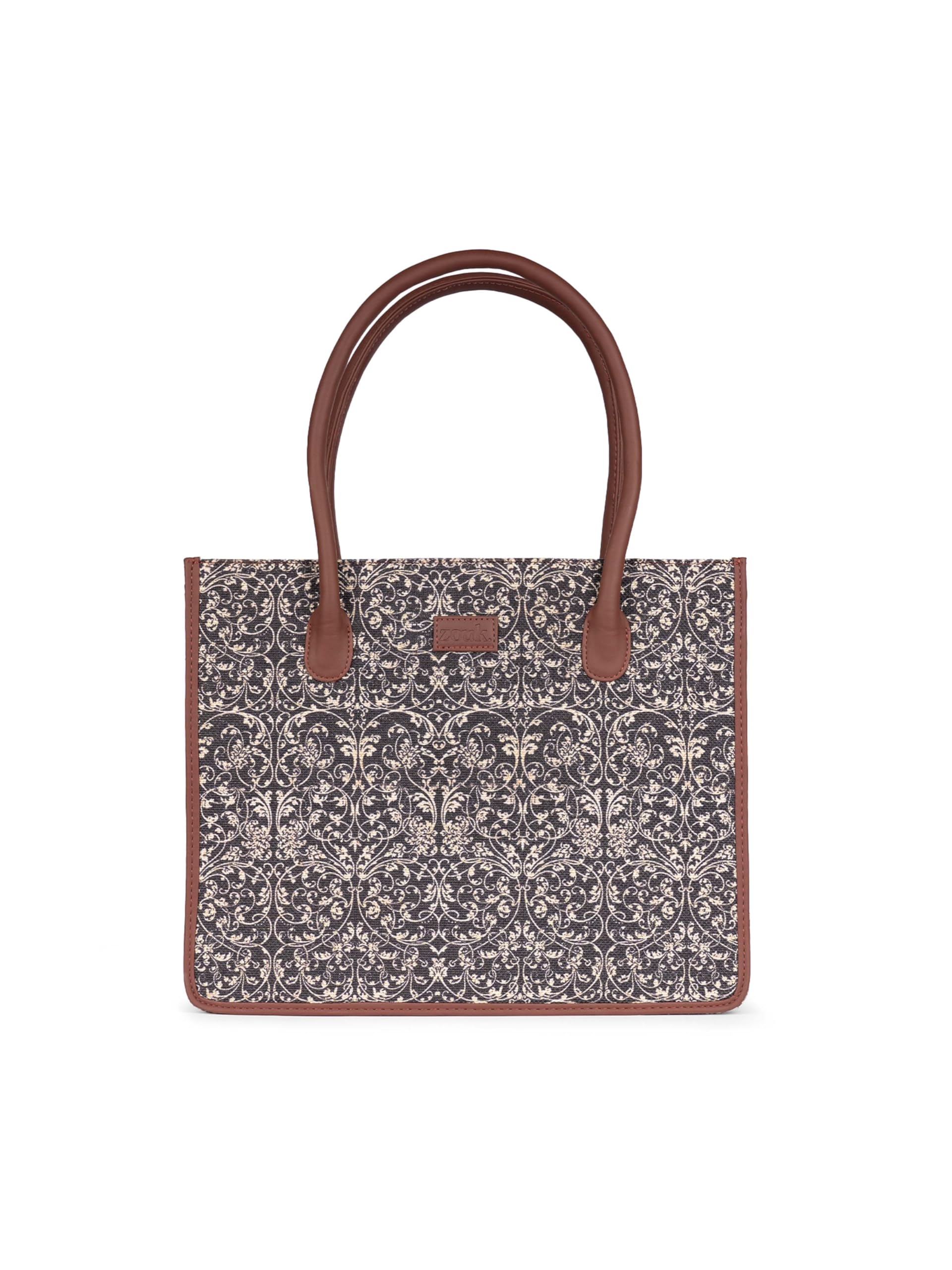 ZOUK Lattice Lace Printed Jute Handcrafted Lemon Yellow Women's Stylish Tote Bags | Tote Handbag| Shoulder bag with double handle