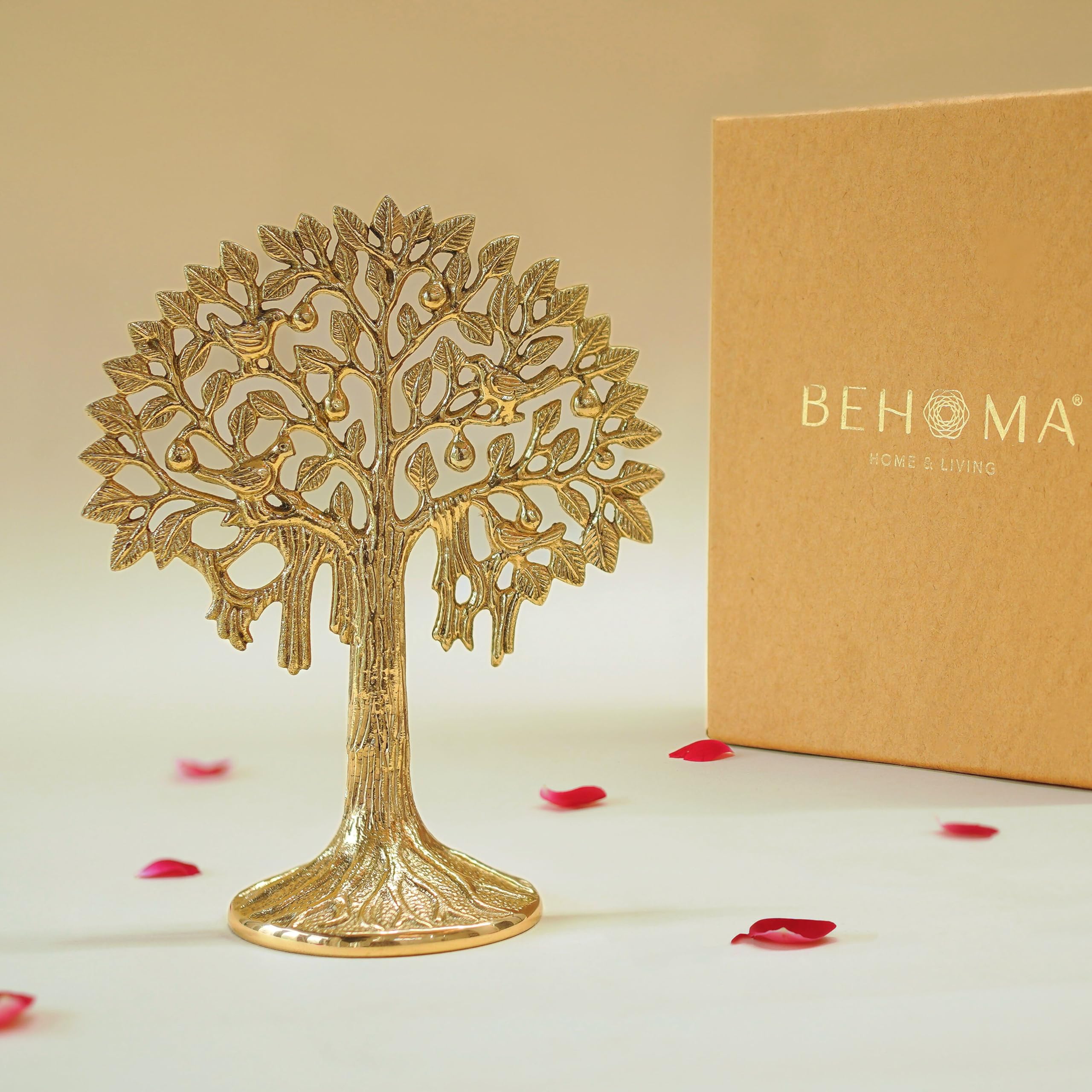BEHOMA 100% Pure Brass Kalpvriksh Tree with Birds Set - 7 inch