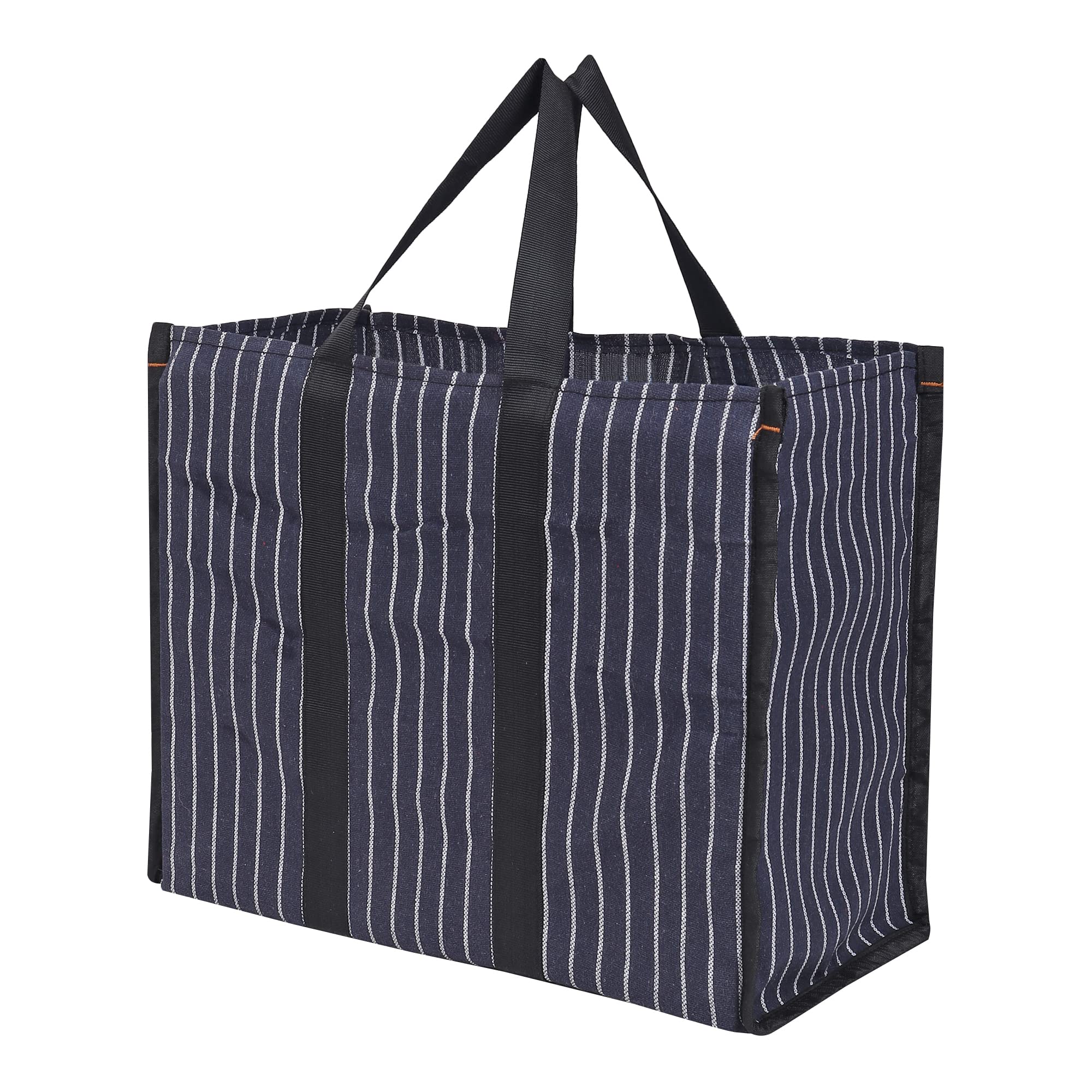 DOUBLE R BAGS Big Eco Cotton Canvas Shopping Bag | Navy Jhola Bag for Milk, Grocery, Fruits & Vegetables | Reinforced Handles | 43×21×35.5 cm | 1 Compartment Kitchen Essential (Pack of 1)