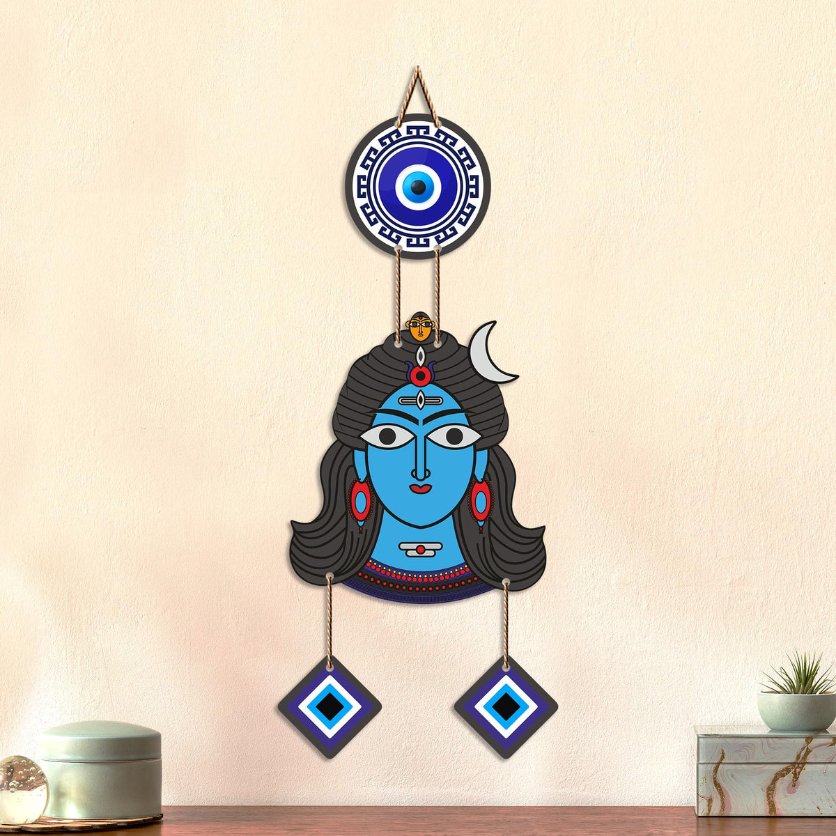 Artvibes Shiva Face Evil Eye Wall Hanging for Home Temple & Entrance | Spiritual MDF Wall Decor | Vastu Wall Art for Living Room | Office | Bedroom & Main Door | Gift Item (WH_8590N)