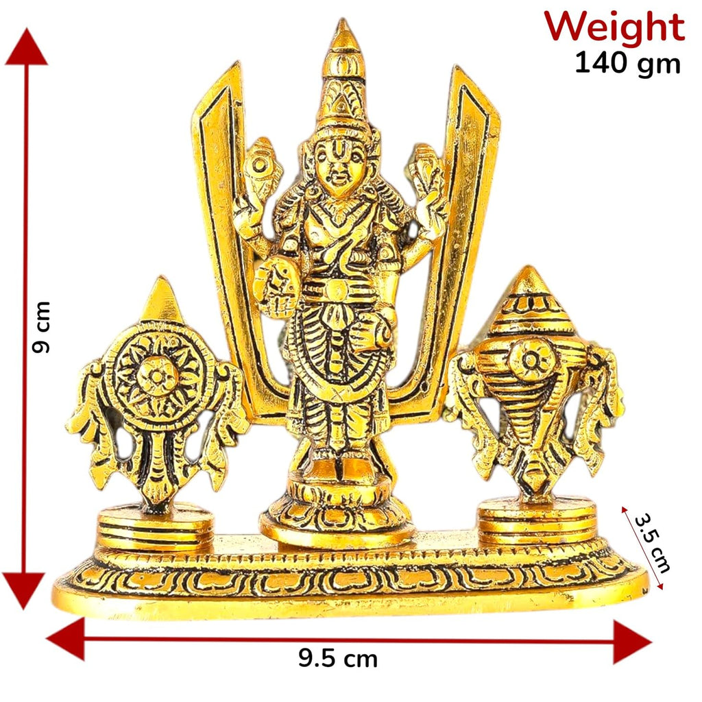 KridayKraft Lord Tirupati Balaji Venkateswara Swami with Shank chakar Tilak Namah Gold Plating Antique Decorative for Car Dashboard Home & Office Table Showpiece Figurines