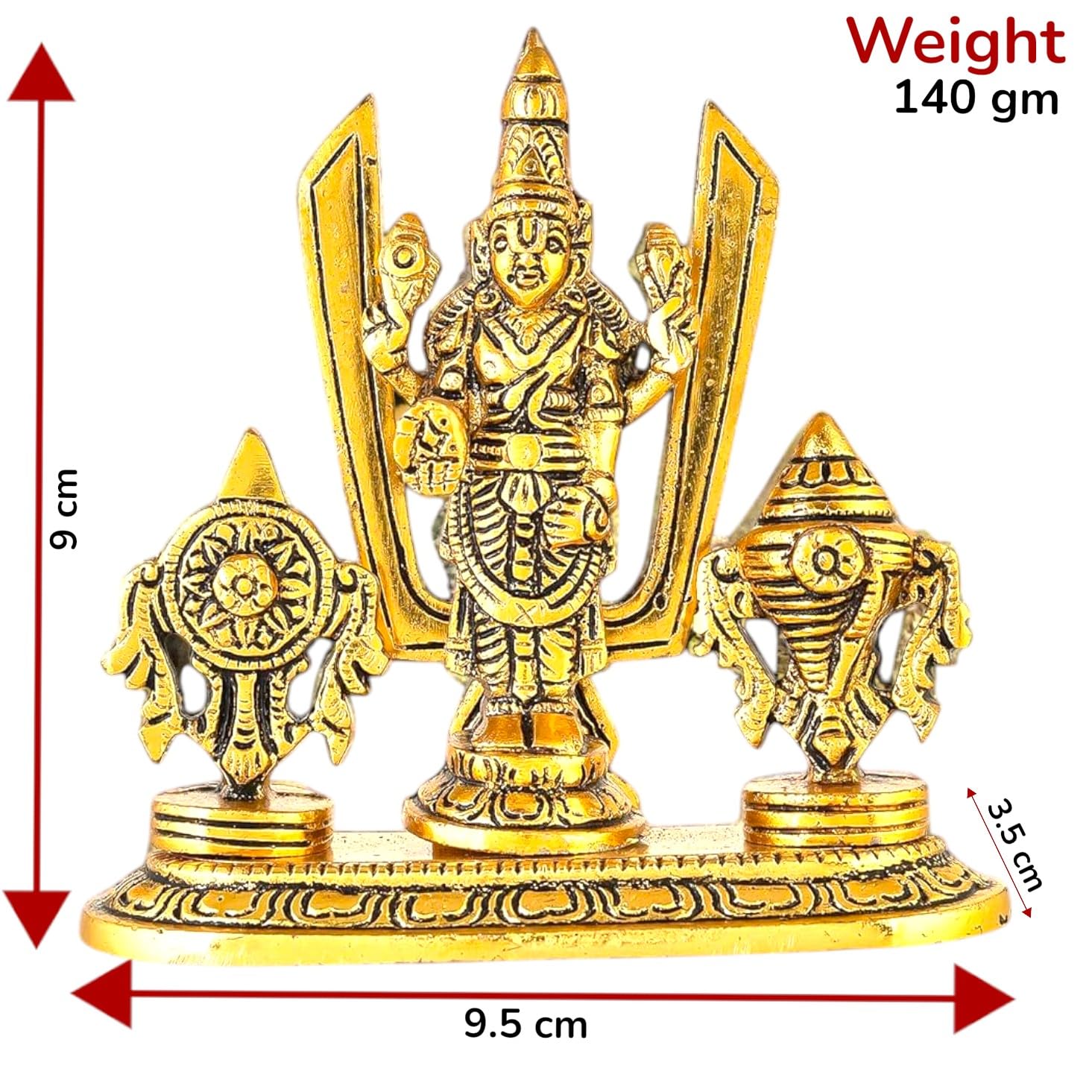 KridayKraft Lord Tirupati Balaji Venkateswara Swami with Shank chakar Tilak Namah Gold Plating Antique Decorative for Car Dashboard Home & Office Table Showpiece Figurines