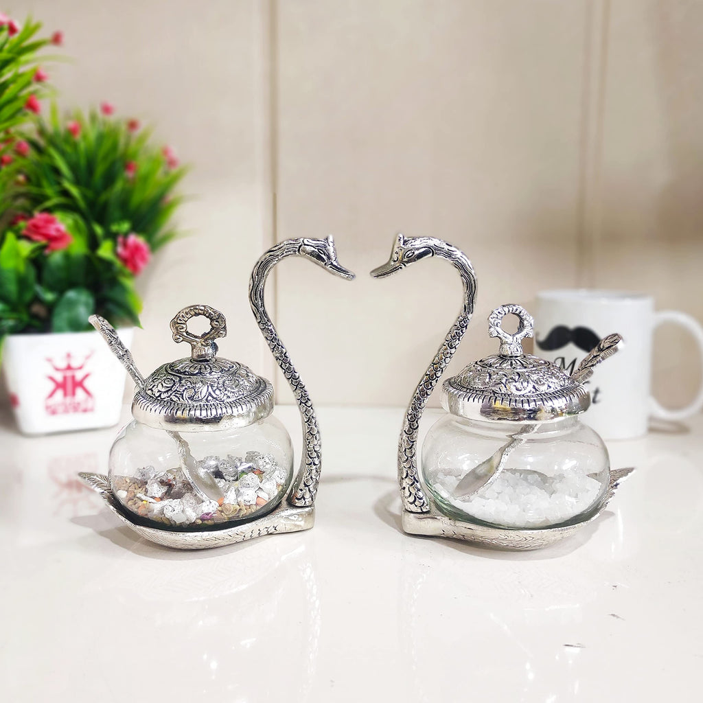 Prince Home Decor & Gifts Aluminium Bowl - 2 Bowl With 2 Spoon And 2 Cover, Silver, Transparent, 300 ml