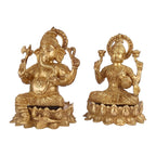 ARTVARKO Big Brass Ganesha Laxmi Ganesh Lakshmi Idol Sitting on Lotus Statue for Home Office Success Entrance Décor Diwali Pooja Good Luck Gift (LxBxH 7x6x9 Inches.)