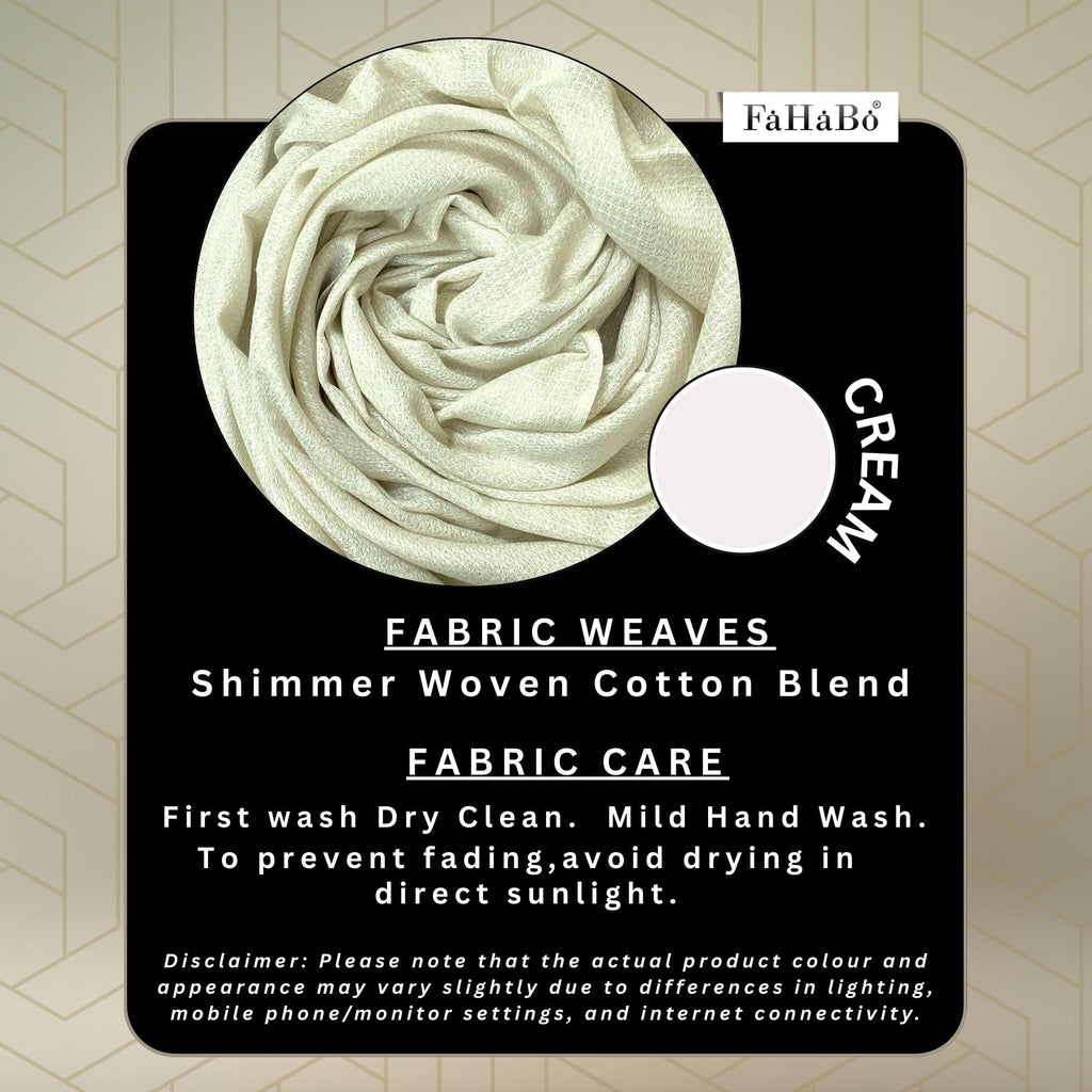 FAHABO Shimmer Woven Cotton Blend Scarf for Women – Lightweight Hijab & Stole Wrap | 73 x 29 Inches (Cream)