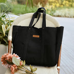The Purple Tree Black Cotton Canvas Tote Bag for Women, Extra Large Tote Bag with Pockets, Zipper Closure, Eco friendly Cotton Travel Tote for Work, Gym, Picnic, Grocery, Shopping & Everyday Use