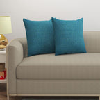 Yellow Weaves Jute Texture 250 TC Cushion Covers, 24 X 24 Inches, Blue, Set Of 2