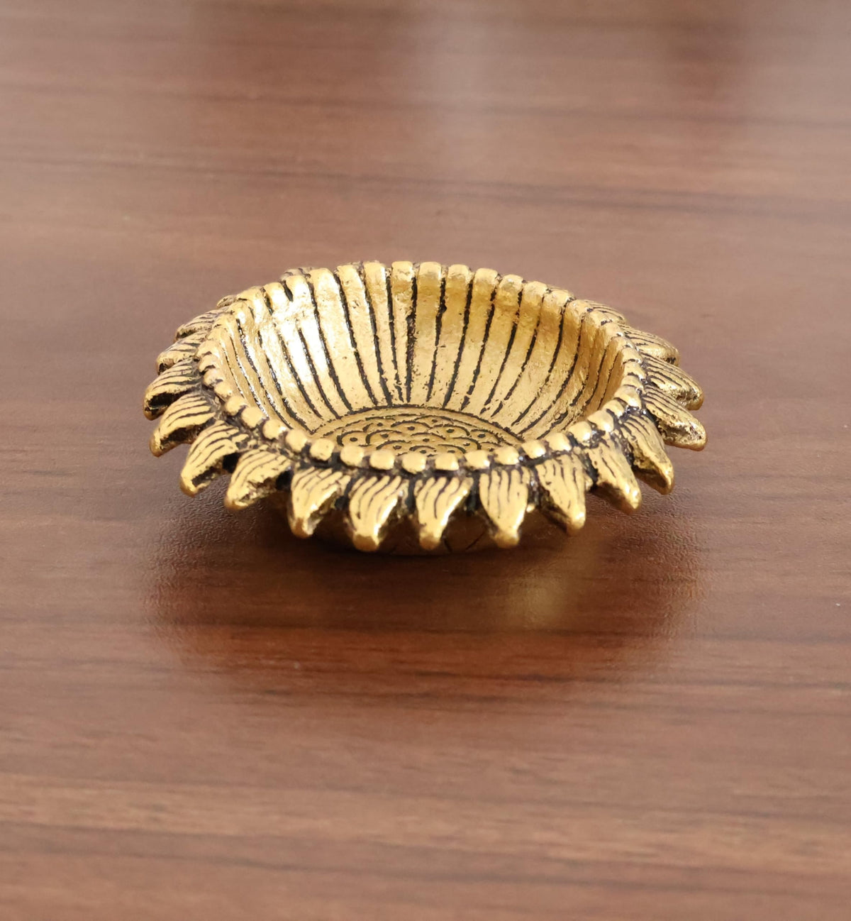 Kridaykraft Decorative Sunflower Diya Set, Gold-Plated Metal, Pack of 6 Pcs, Traditional Festival Lights