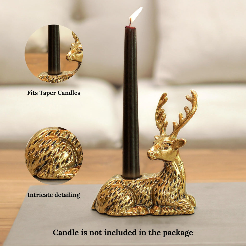 BEHOMA Reindeer Figurine Candle Holder for Home, Antique Gold
