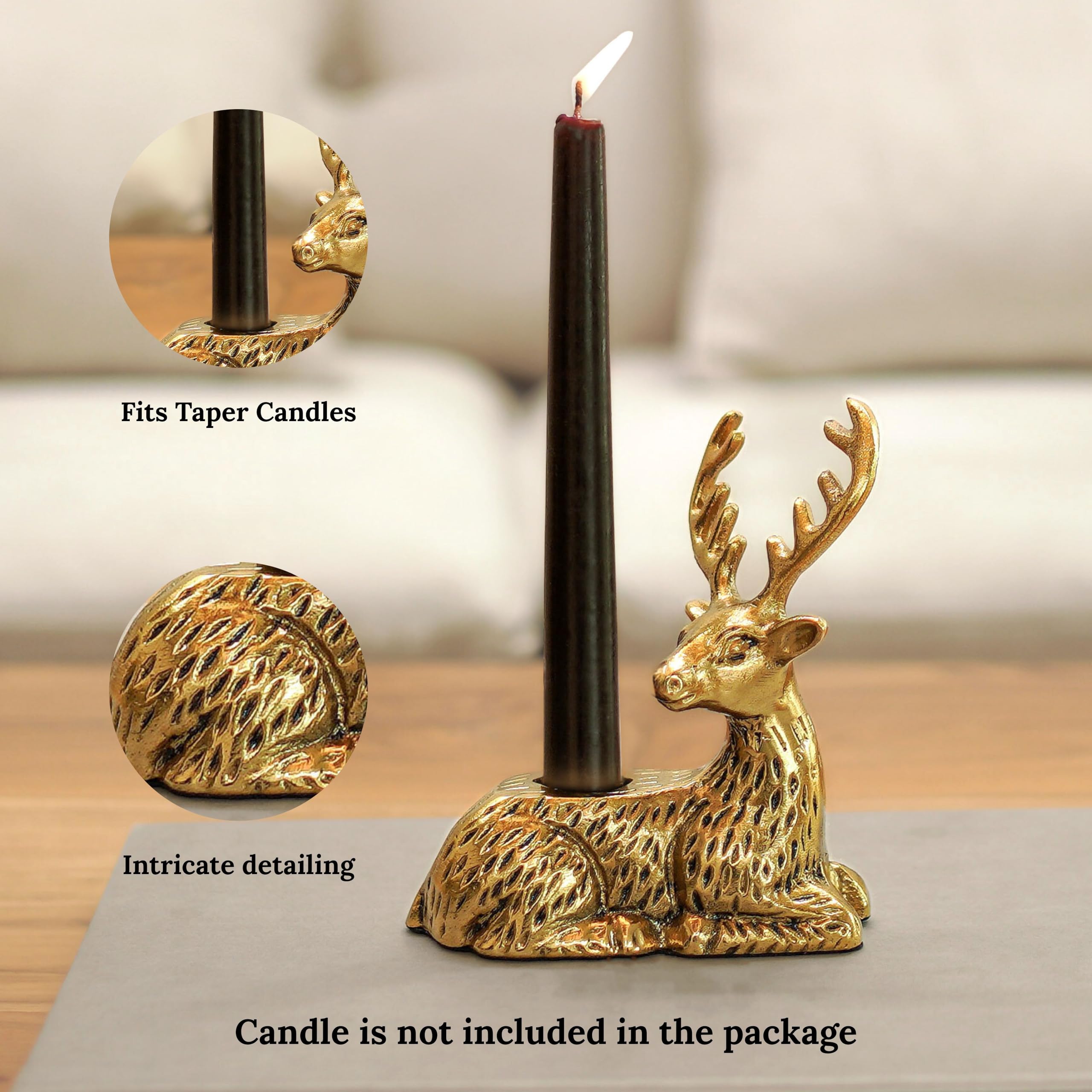 BEHOMA Reindeer Figurine Candle Holder for Home, Antique Gold