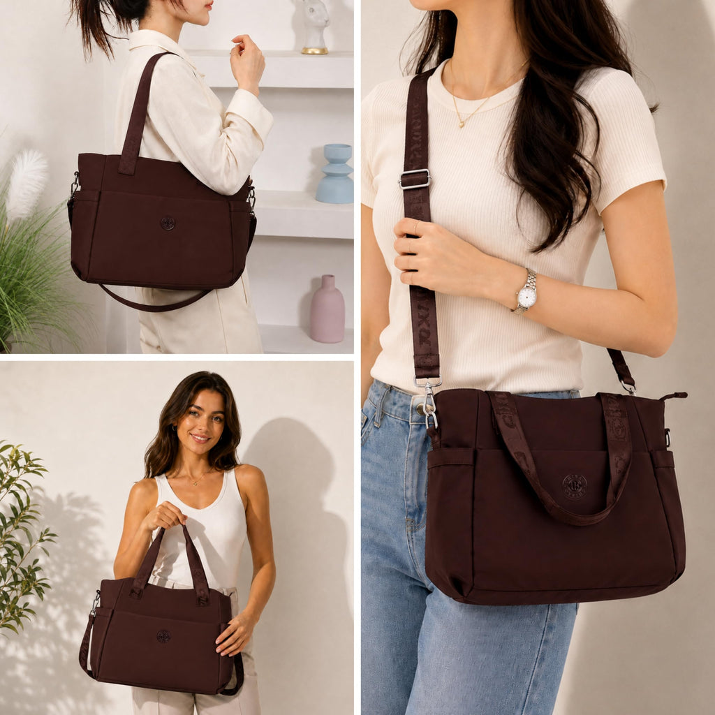 12o12 Women's Laptop Tote Bag 15.6 Inch, Water Resistant Work Tote with Laptop Compartment, Large Capacity Office Shoulder Handbag, Travel, Business, College, Teacher, Crossbody Strap (Wine Maroon)