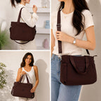 12o12 Women's Laptop Tote Bag 15.6 Inch, Water Resistant Work Tote with Laptop Compartment, Large Capacity Office Shoulder Handbag, Travel, Business, College, Teacher, Crossbody Strap (Wine Maroon)