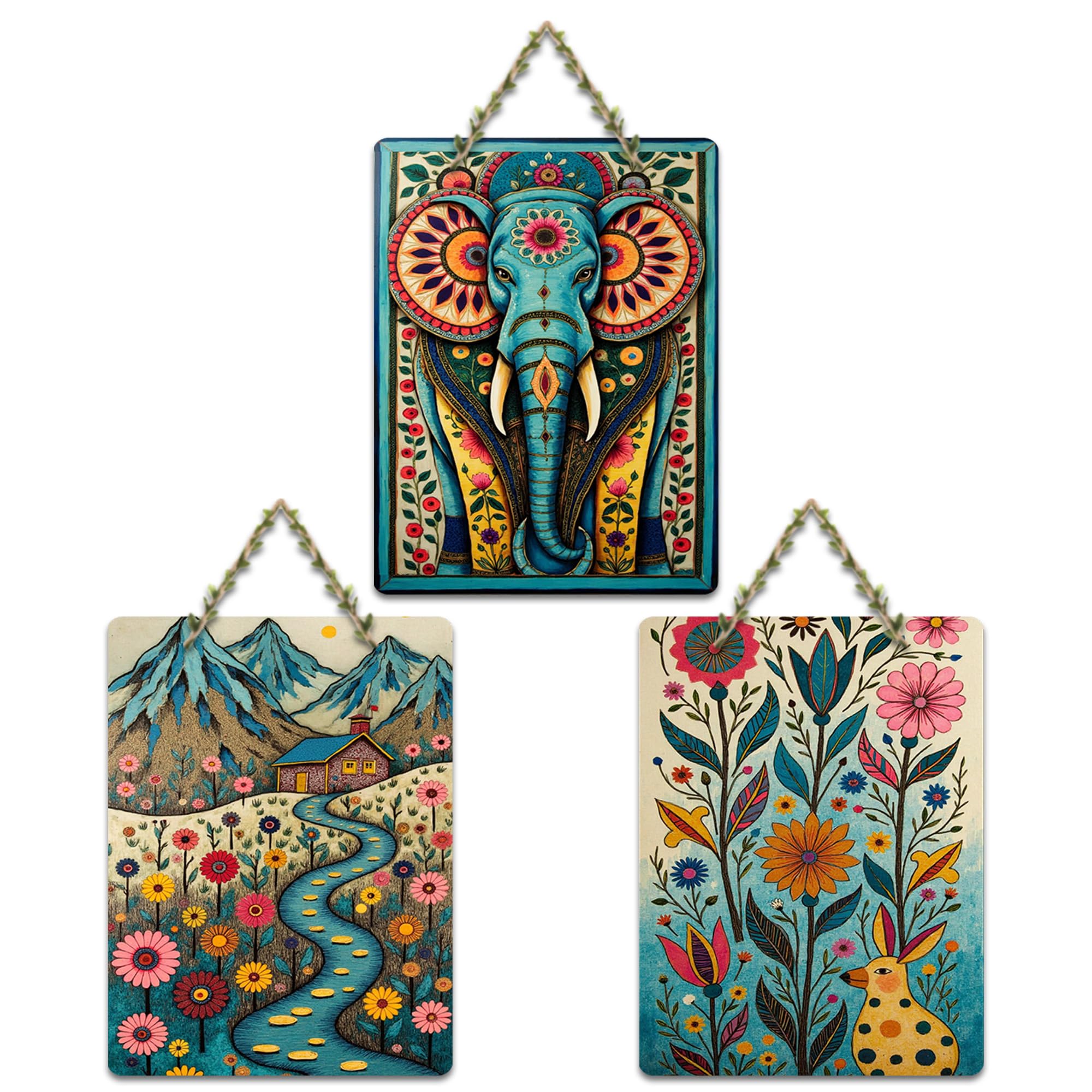 Artvibes Nature Theme Wall Art Wooden Art Decoration Item for Home | Modern Decoration Items | Living Room | Bedroom | Office | Artwork | Aesthetic Wooden Decor | Ideal Gifts (WH_96114N), Set of 3