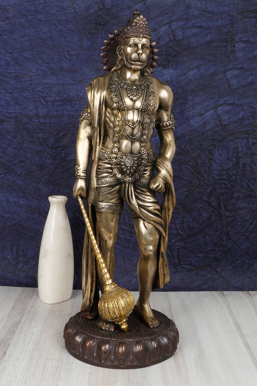 ARTVARKO Big Brass Standing Hanuman Idol - Bajrangbali Bhagwan Sankat Mochan Statue Murti for Home Office Entrance Decor Gift 24 Inches Height