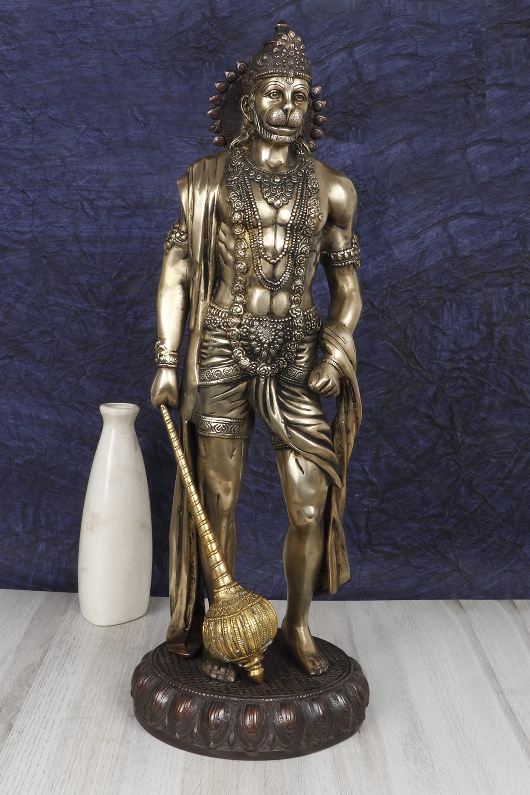 ARTVARKO Big Brass Standing Hanuman Idol - Bajrangbali Bhagwan Sankat Mochan Statue Murti for Home Office Entrance Decor Gift 24 Inches Height