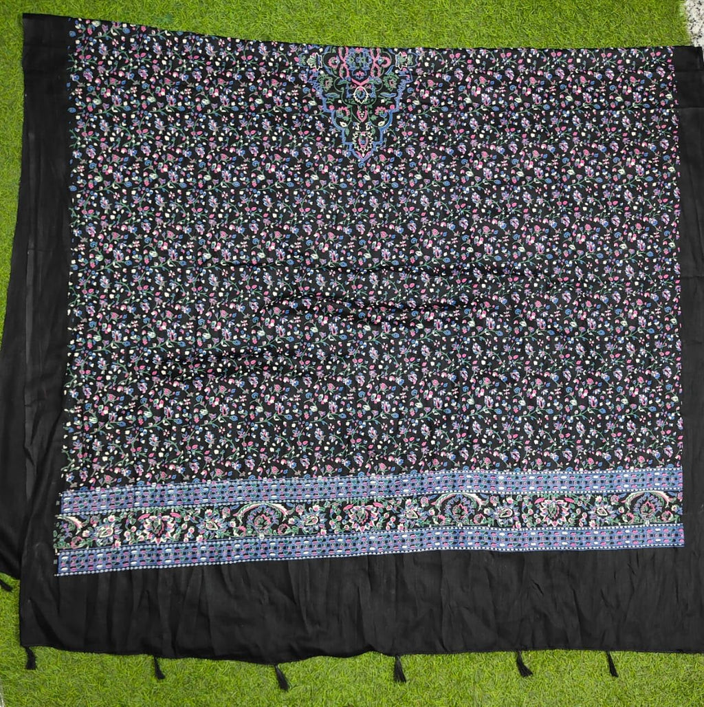 JAHAN TEXTILE black Floral Printed for Women | Soft Lightweight Dupatta/Stole with Tassels | Elegant Ethnic & Casual Wear Wrap | Stylish Designer Shawl for All Seasons (Black)