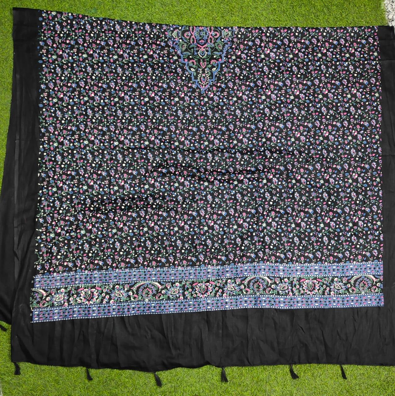 JAHAN TEXTILE black Floral Printed for Women | Soft Lightweight Dupatta/Stole with Tassels | Elegant Ethnic & Casual Wear Wrap | Stylish Designer Shawl for All Seasons (Black)