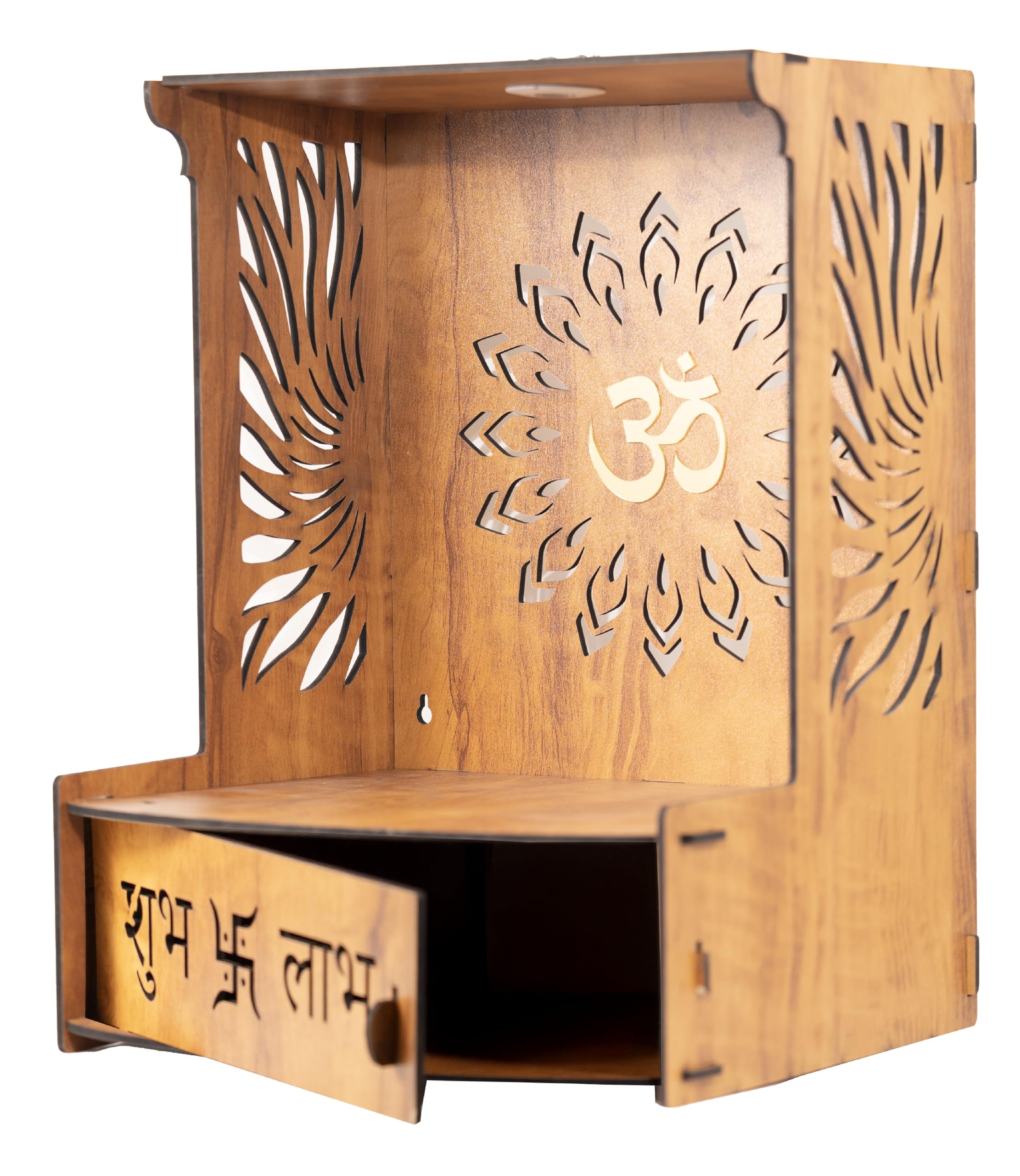 Crotomak Wooden Temple Mandir Pooja Stand for Home, Office Puja Mandir with Drawer Door Foldable Premium with LED Spot Light Foding Temple (SHUBH-02)