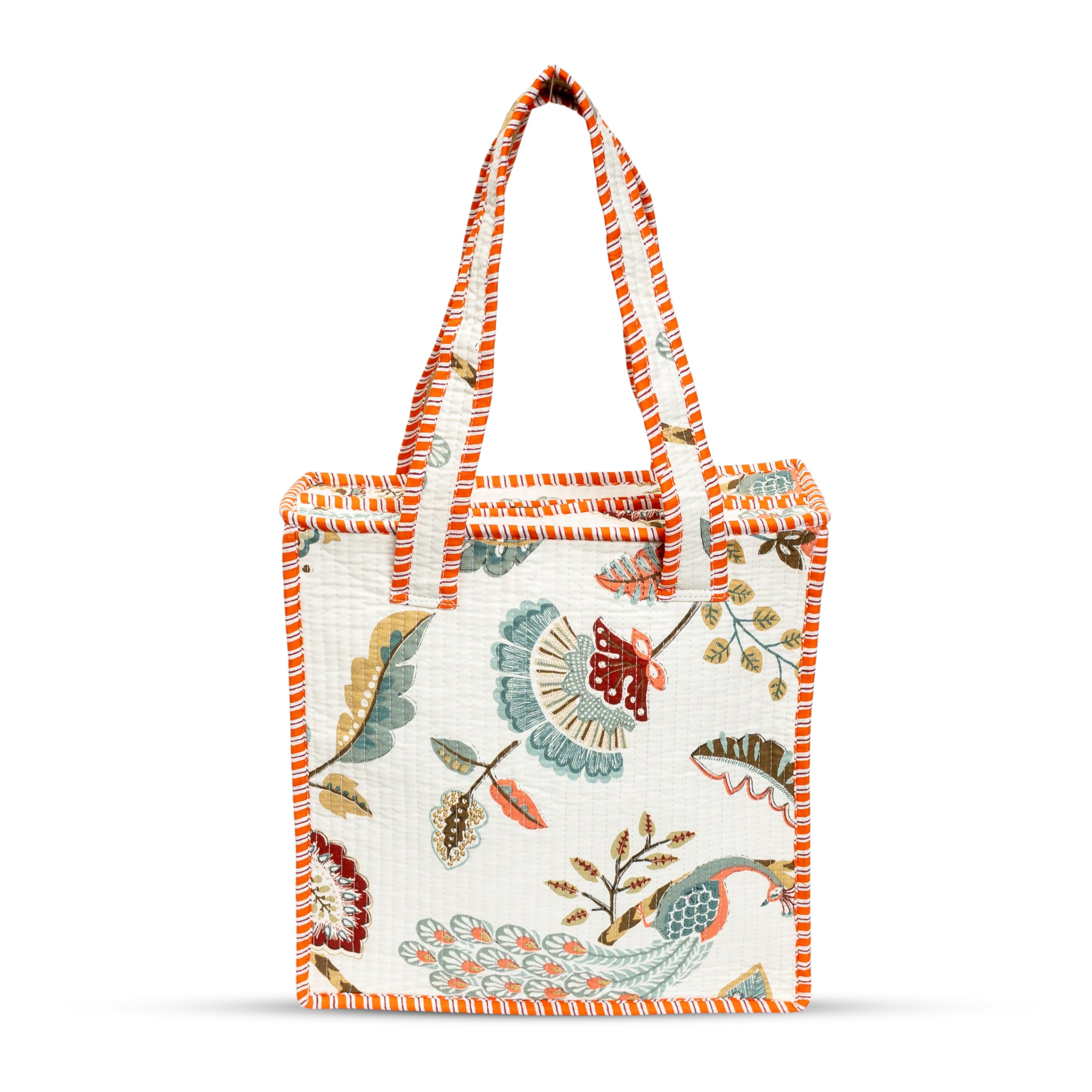 Cotton Quilted Tote Bag for Women | Lightweight Reusable Shoulder Handbag | Durable Eco-Friendly Shopping Bag | Large Capacity Travel, Office & Daily Use Carry Bag | Stylish Utility Tote (White)