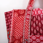 Ravaiyaa - Attitude is everything Patchwork Quilted Tote Bag Women Reversible Shoulder Bag Cotton Carry Bag Multipurpose Tote Bags (Red)