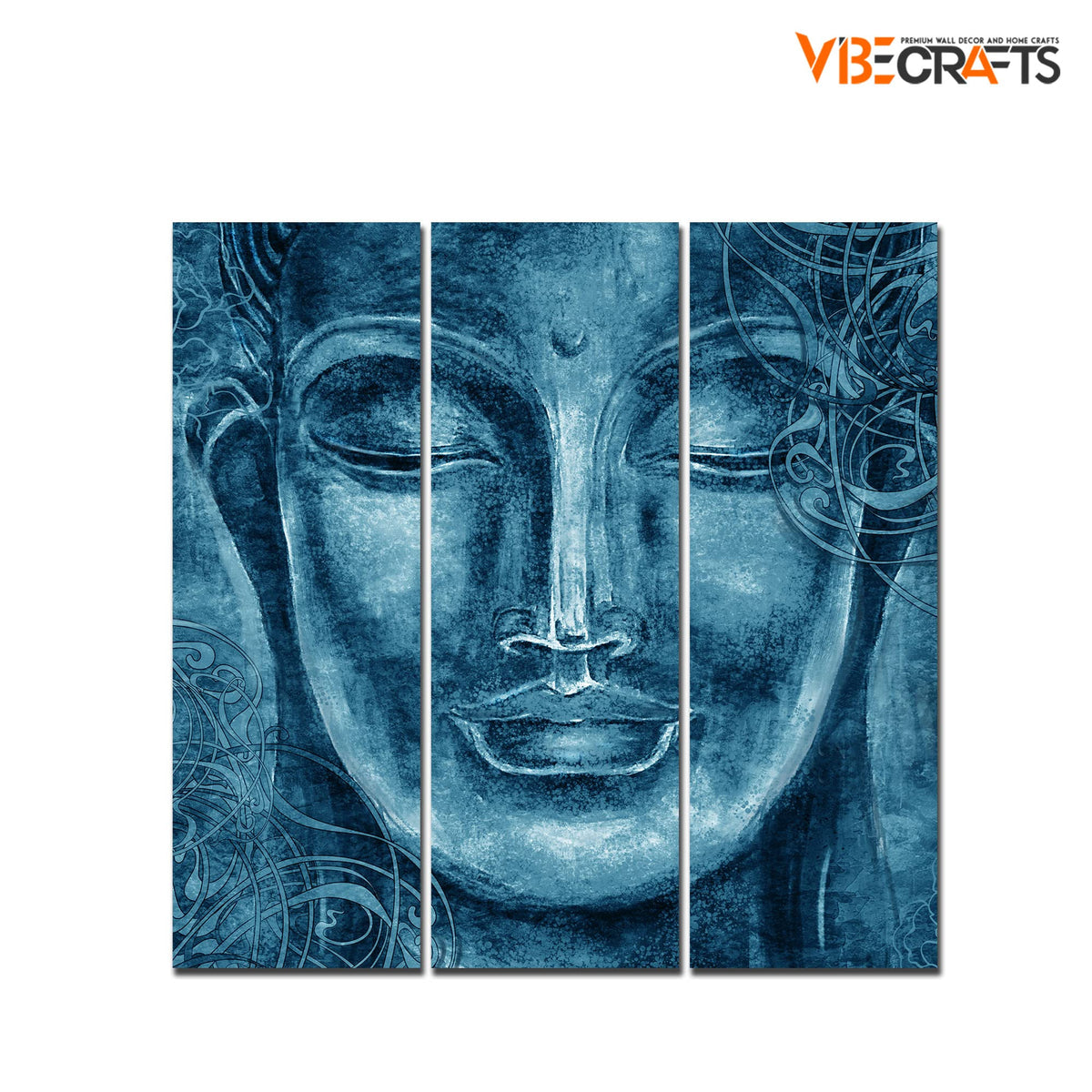 VIBECRAFTS 3 Pieces Buddha Face Canvas Wall Painting Fitted With Wooden Frame For Home | Office | Living Room | Gifts (PTVC3Pcs1_9600)
