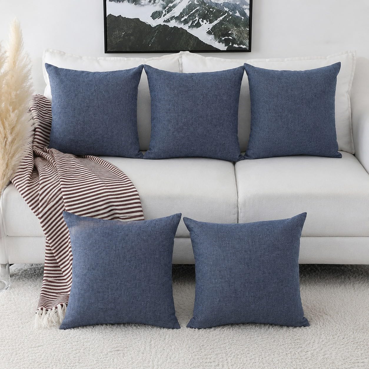 Khooti Jute Cushion Cover | 28x28 Inch | Navy Blue | Set of 5 | Throw Pillow Cover for Couches, Chairs, Sofas, Beds, Coffee Tables, Living Rooms, Bedrooms, Modern Boho Design